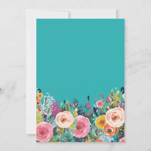 Blauwgroen uitnodiging van Floral 13e verjaardag (Achterkant)