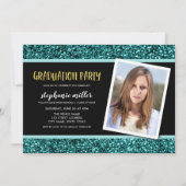 Blauwgroen uitnodiging van Glitter Photo Gradupart (Voorkant)