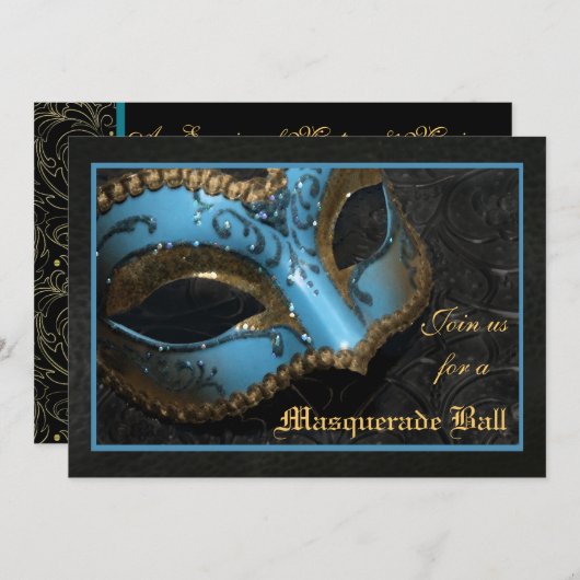 Blauwgroen uitnodiging van Masquerade Ball Hallowe (Voorkant / Achterkant)