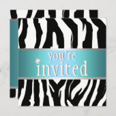 Blauwgroen uitnodiging van Zebra (Voorkant / Achterkant)