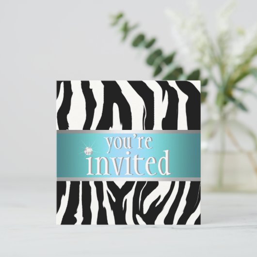 Blauwgroen uitnodiging van Zebra (Staand voorkant)