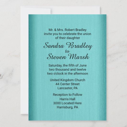 Blauwgroen uitnodiging voor blauwe bruiloft (Achterkant)