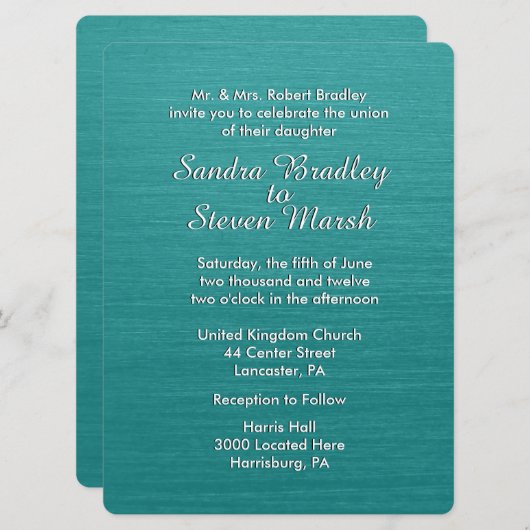 Blauwgroen uitnodiging voor blauwe bruiloft (Voorkant / Achterkant)