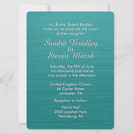 Blauwgroen uitnodiging voor blauwe bruiloft (Voorkant)