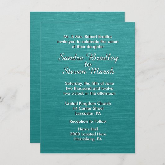 Blauwgroen uitnodiging voor blauwe bruiloft (Voorkant / Achterkant)