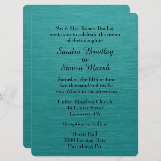 Blauwgroen uitnodiging voor blauwe bruiloft (Voorkant / Achterkant)