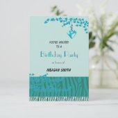 Blauwgroen uitnodiging voor bloesems Birthday (Staand voorkant)