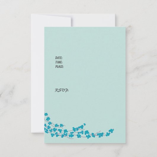 Blauwgroen uitnodiging voor bloesems Birthday (Achterkant)