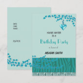 Blauwgroen uitnodiging voor bloesems Birthday (Voorkant / Achterkant)