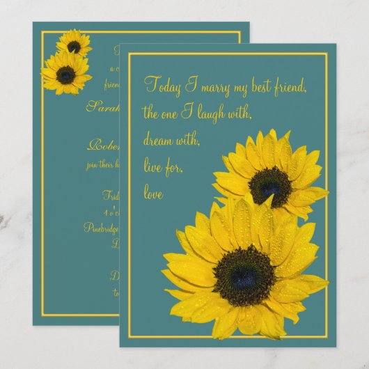 Blauwgroen uitnodiging voor bruiloft (Voorkant / Achterkant)