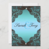 Blauwgroen uitnodiging voor een bruiloft met Black (Achterkant)