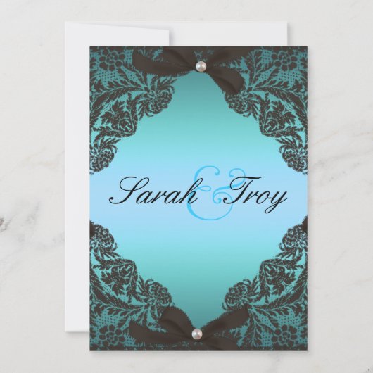 Blauwgroen uitnodiging voor een bruiloft met Black (Achterkant)