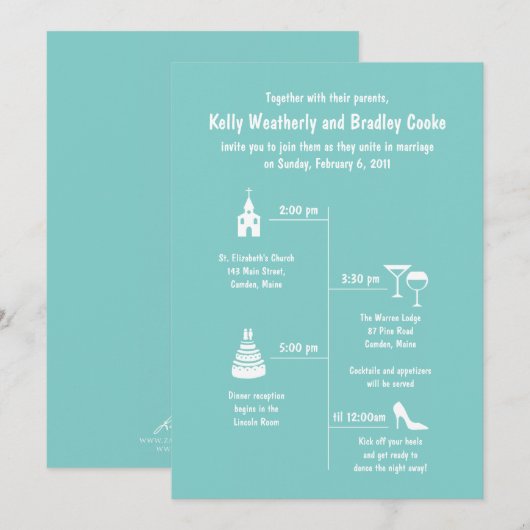 Blauwgroen uitnodiging voor een bruiloft met een z (Voorkant / Achterkant)