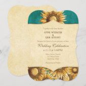 Blauwgroen uitnodiging voor een huwelijk met zonne (Voorkant / Achterkant)