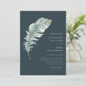 Blauwgroen uitnodiging voor een minimale bruiloft (Staand voorkant)