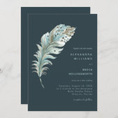 Blauwgroen uitnodiging voor een minimale bruiloft (Voorkant / Achterkant)