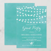 Blauwgroen uitnodiging voor Fairy Lights (Voorkant / Achterkant)