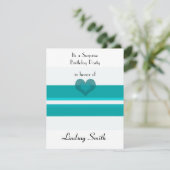 Blauwgroen uitnodiging voor geboorte in Stripe Sur (Staand voorkant)