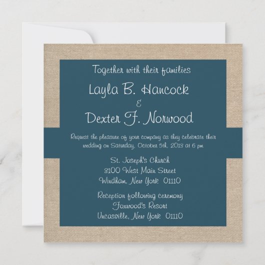Blauwgroen uitnodiging voor groene en beige bruilo (Achterkant)
