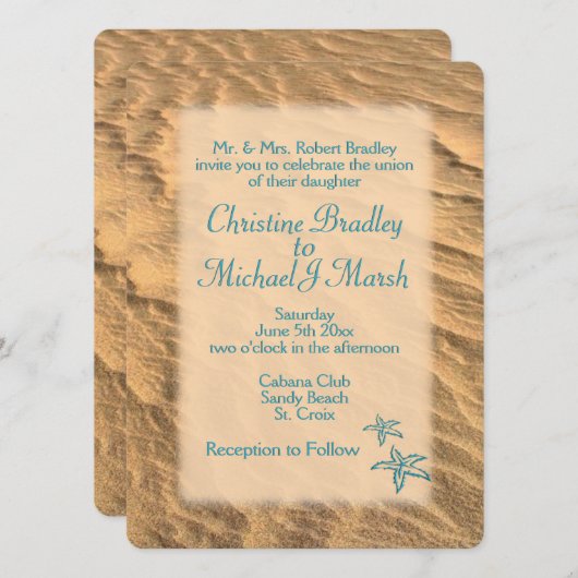 Blauwgroen uitnodiging voor het huwelijk met Sandy (Voorkant / Achterkant)