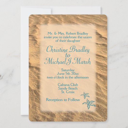 Blauwgroen uitnodiging voor het huwelijk met Sandy (Voorkant)