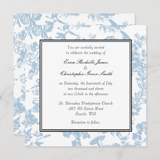 Blauwgroen uitnodiging voor het huwelijk van Toile (Voorkant / Achterkant)