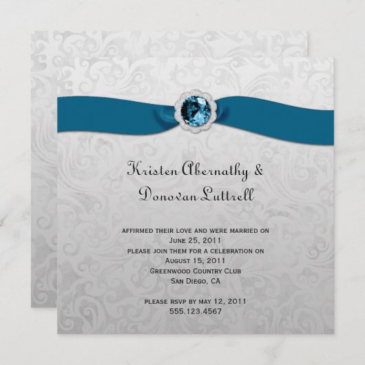 Blauwgroen uitnodiging voor het uitzenden van ribb (Voorkant / Achterkant)