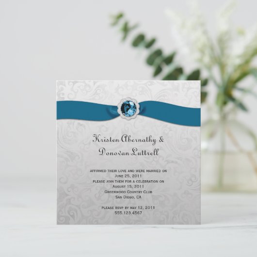 Blauwgroen uitnodiging voor het uitzenden van ribb (Staand voorkant)