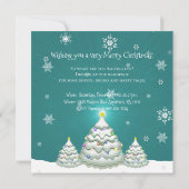 Blauwgroen uitnodiging voor kerstbomen in Snowy (Achterkant)
