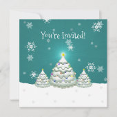 Blauwgroen uitnodiging voor kerstbomen in Snowy (Voorkant)