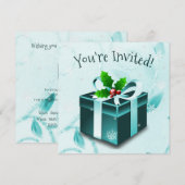 Blauwgroen uitnodiging voor kerstcadeautjes (Voorkant / Achterkant)