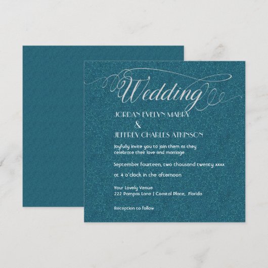 Blauwgroen uitnodiging voor moderne bruiloft (Voorkant / Achterkant)