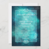 Blauwgroen uitnodiging voor Nebula en Chakra Weddi (Voorkant)