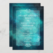Blauwgroen uitnodiging voor Nebula en Chakra Weddi (Voorkant / Achterkant)