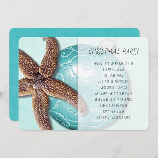 Blauwgroen uitnodiging voor Tropische kerstfeestda (Voorkant / Achterkant)