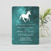 Blauwgroen uitnodiging voor Unicorn Wedding (Staand voorkant)