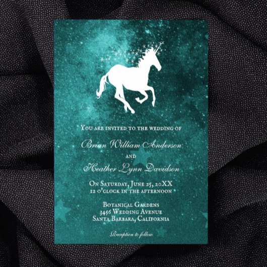 Blauwgroen uitnodiging voor Unicorn Wedding
