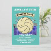 Blauwgroen uitnodiging voor volleybal Birthday (Staand voorkant)