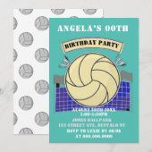 Blauwgroen uitnodiging voor volleybal Birthday (Voorkant / Achterkant)