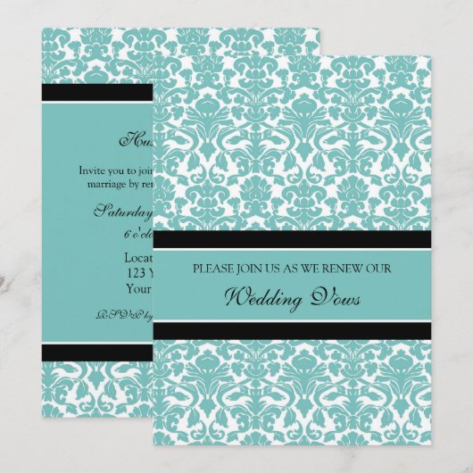 Blauwgroen uitnodigingen tot hernieuwing van het D (Voorkant / Achterkant)