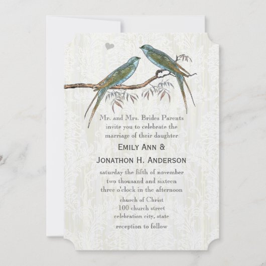 Blauwgroen  uitnodigingen tot weduwschap over voge (Voorkant)