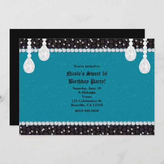 Blauwgroen uitnodigingen van de partij Turquoise & (Voorkant / Achterkant)