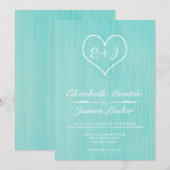 Blauwgroen uitnodigingen voor bruiloft (Voorkant / Achterkant)