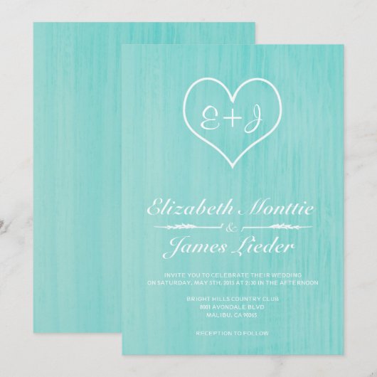 Blauwgroen uitnodigingen voor bruiloft (Voorkant / Achterkant)