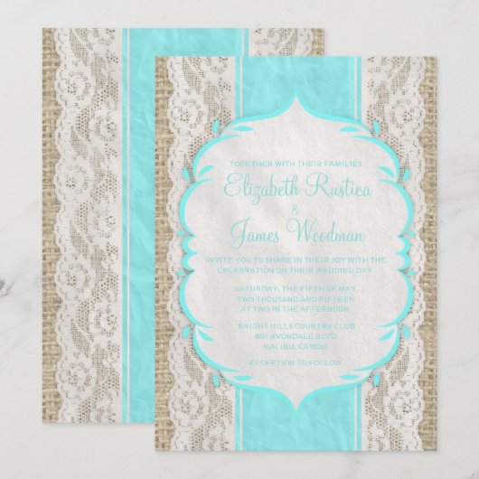 Blauwgroen  uitvindingen van Linen Burlap over het Kaart (Voorkant / Achterkant)