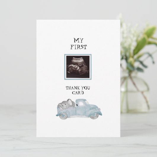 Blauwgroen Ultrasound Truck Funny Baby Hartelijk d Bedankkaart (Staand voorkant)