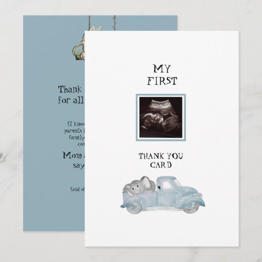 Blauwgroen Ultrasound Truck Funny Baby Hartelijk d Bedankkaart (Voorkant / Achterkant)