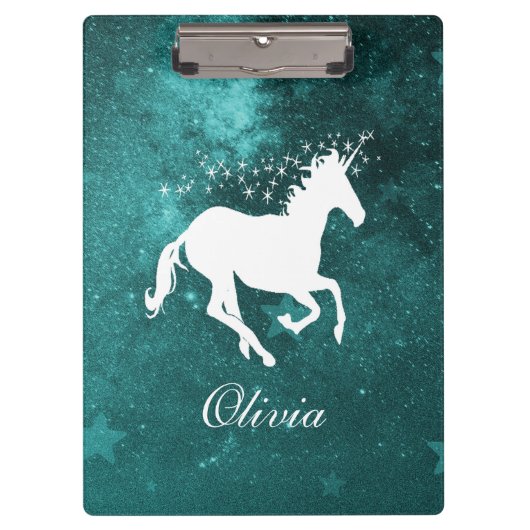 Blauwgroen Unicorn-aangepast klembord (Voorkant)