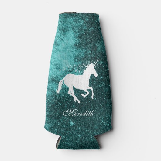 Blauwgroen Unicorn Aangepaste flessenkoeler Flesjeskoeler (Voorkant)