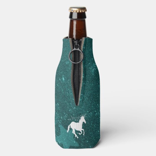 Blauwgroen Unicorn Aangepaste flessenkoeler Flesjeskoeler (Fles Achterkant)